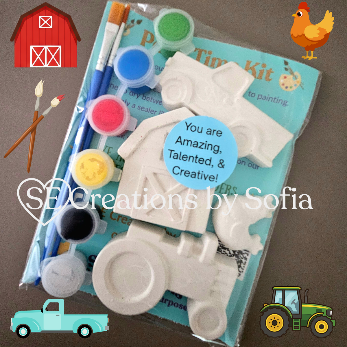 Farm Barn Tractor ~Set of 4~ PLASTER PAINT KIT🚜