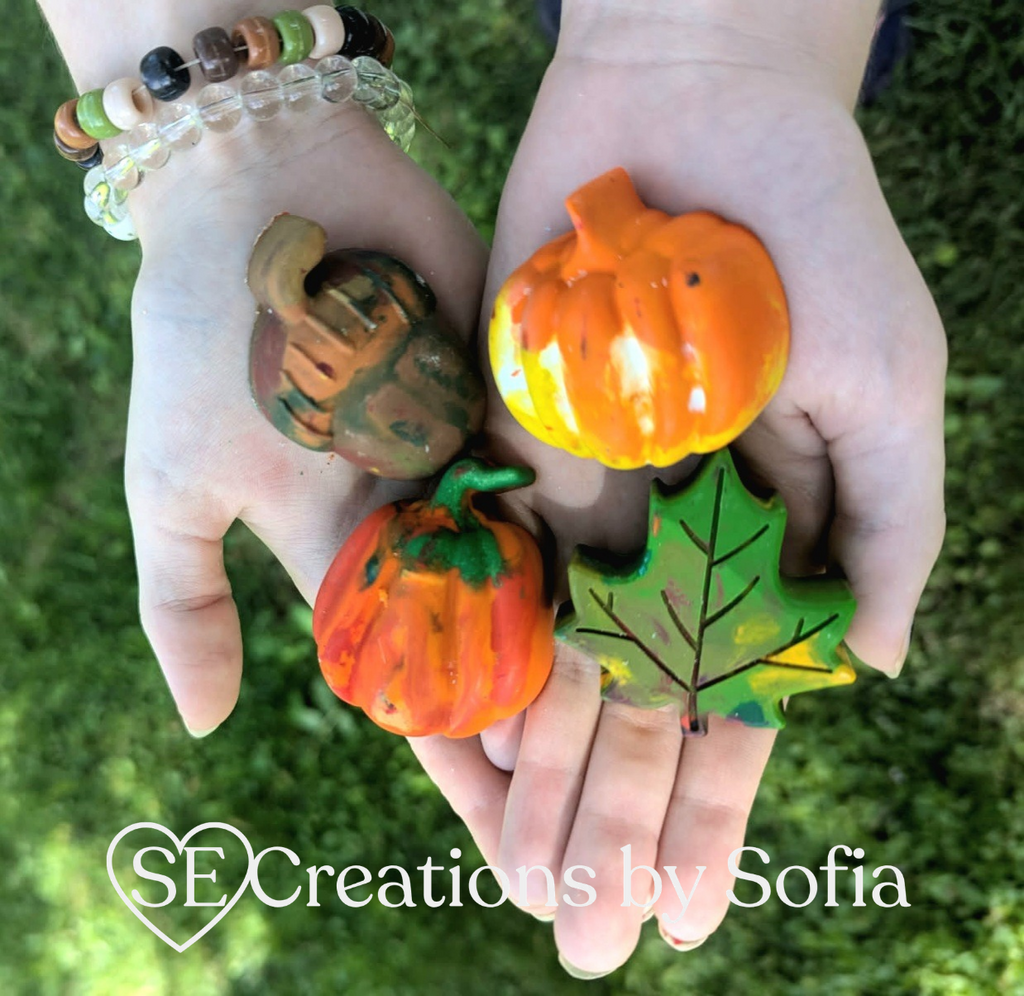 Handcrafted Upcycled Autumn Fall SHAPED CRAYONS (4 pack)