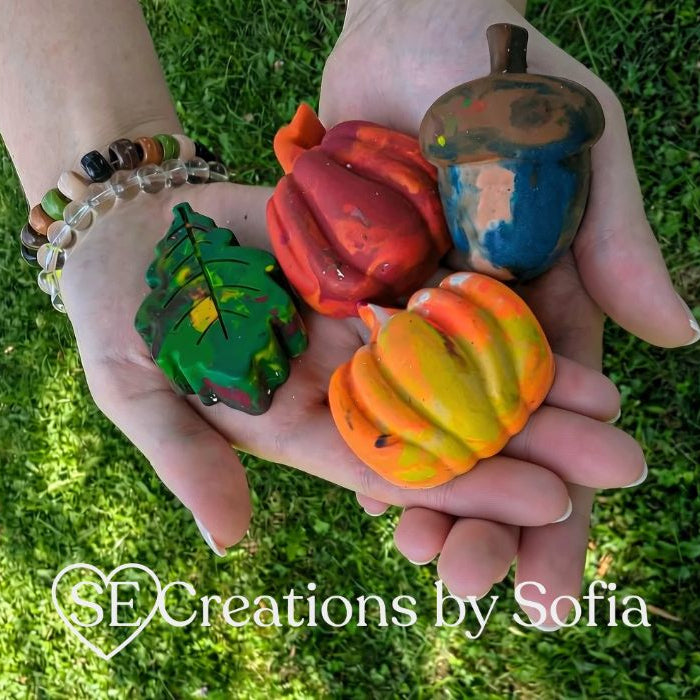 Handcrafted Upcycled Autumn Fall SHAPED CRAYONS (4 pack)