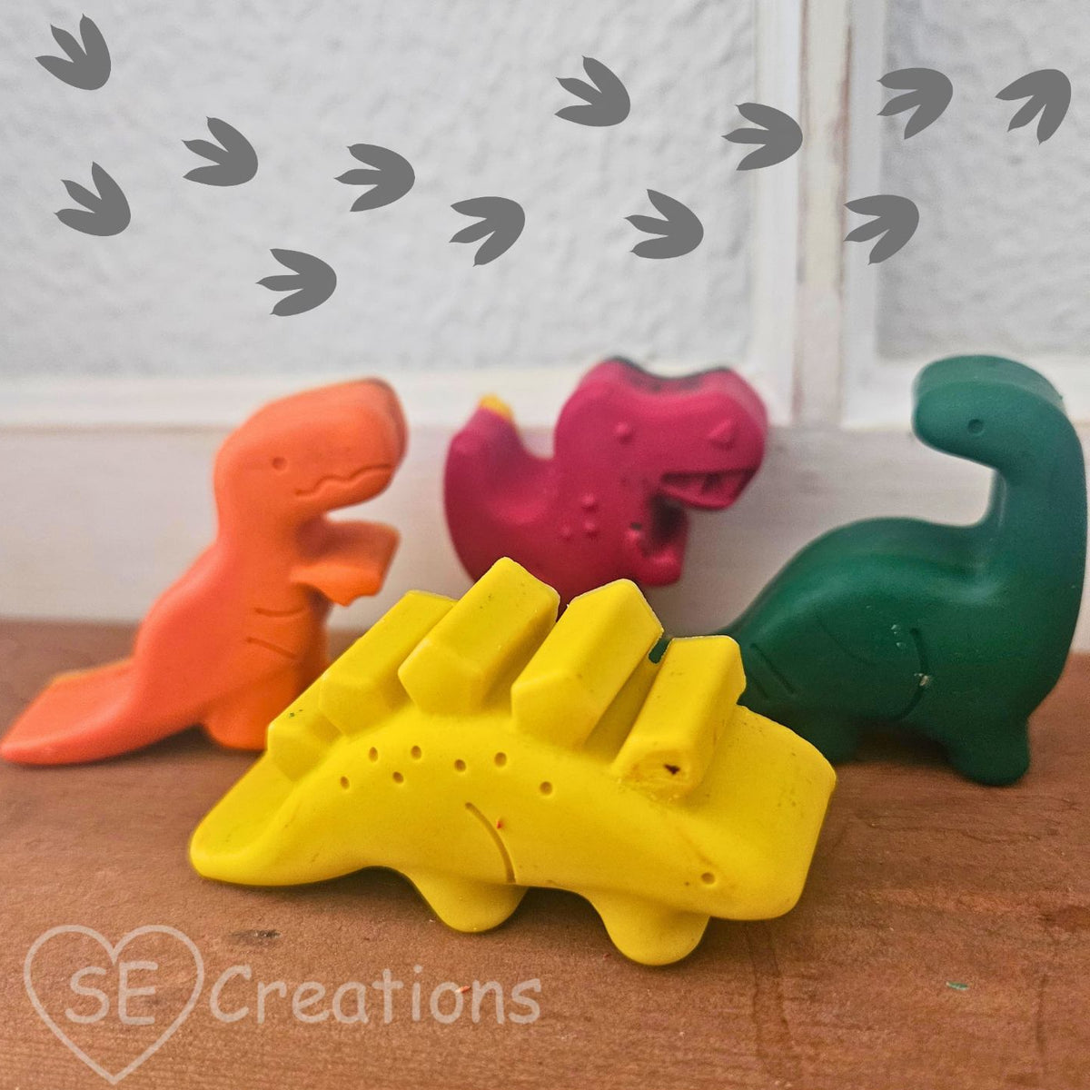 Handcrafted Upcycled DINOSAUR SHAPED CRAYONS (4 pack)