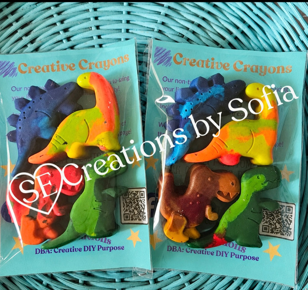 Handcrafted Upcycled DINOSAUR SHAPED CRAYONS (4 pack)