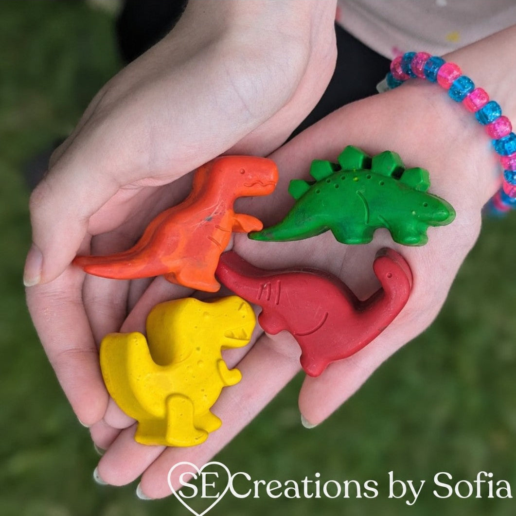 Handcrafted Upcycled DINOSAUR SHAPED CRAYONS (4 pack)