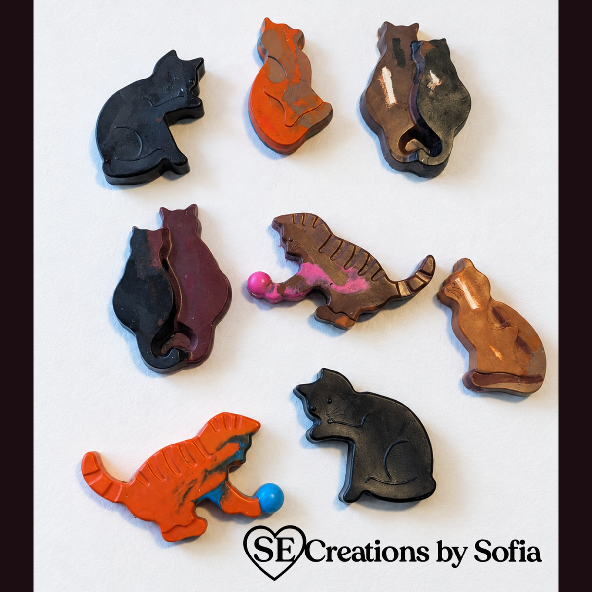 Handcrafted Upcycled KITTY CAT SHAPED CRAYONS (4 pack)🐈‍⬛️